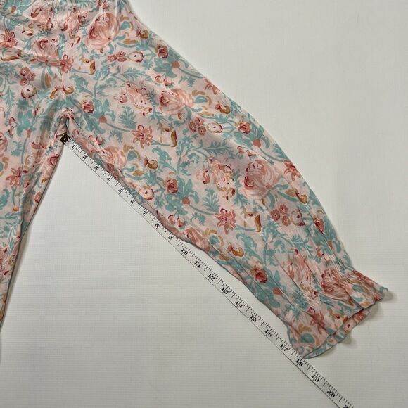 Roller Rabbit Blouse Womens Large Floral V Neck Top Pink Blue Spring Boho Chic - Picture 9 of 11